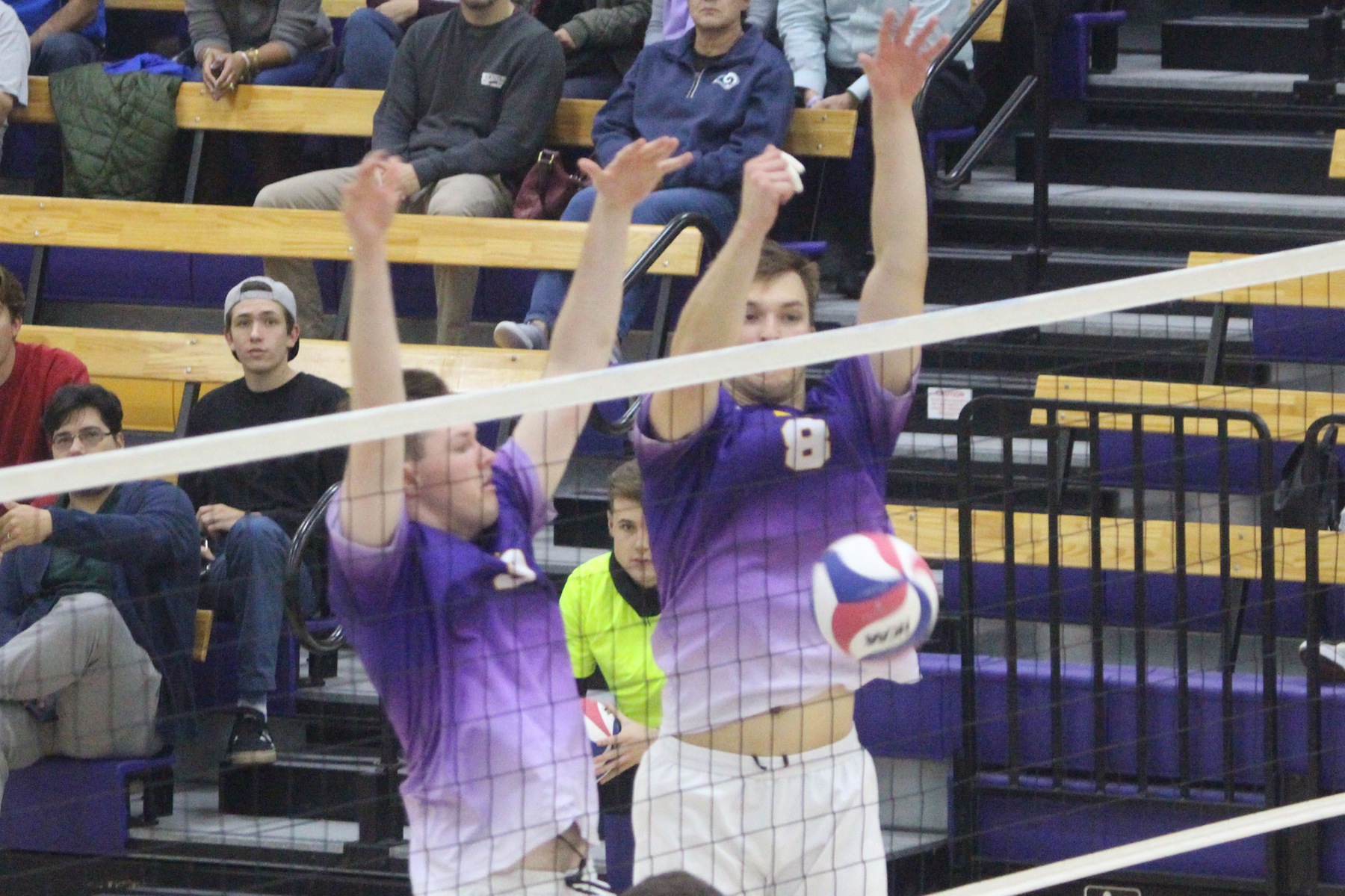 Nick Christy and Patrick Rowe combine for a block.