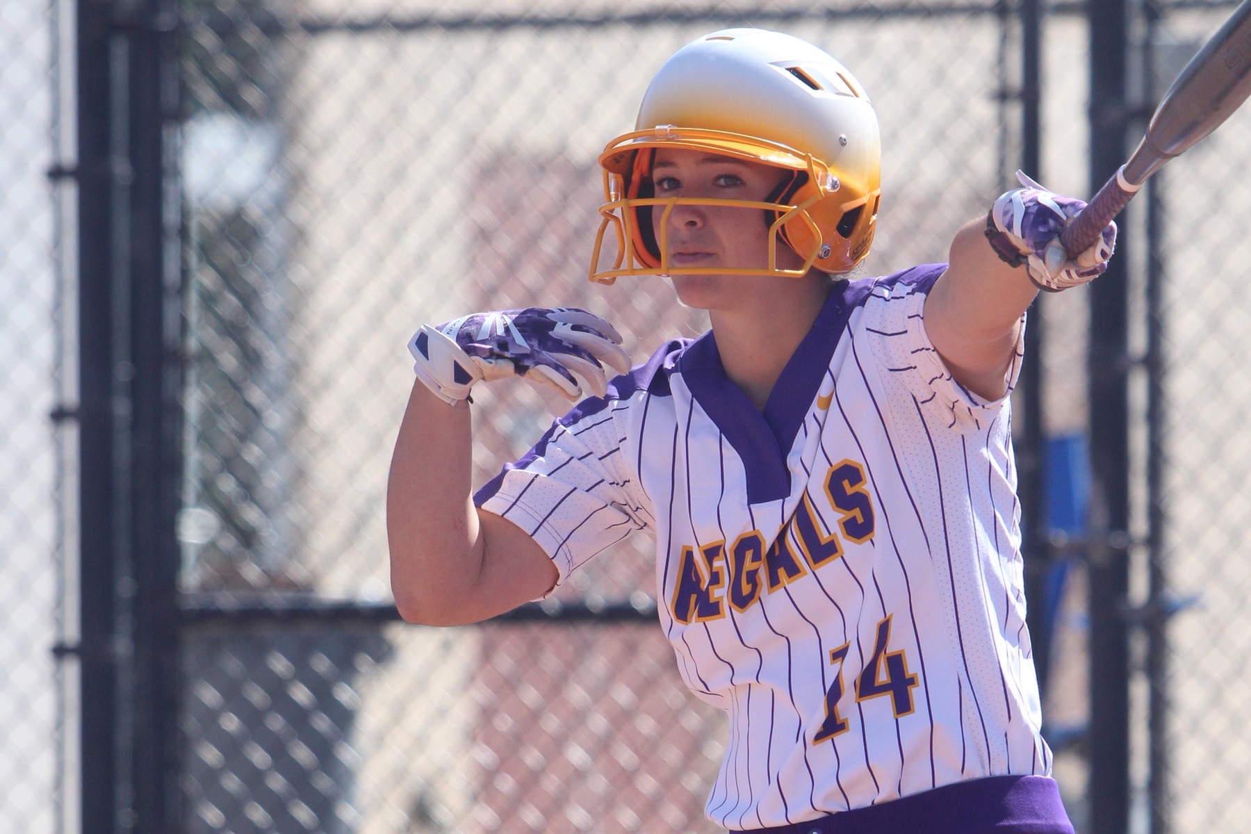 Catherine Slabaugh comes up with a clutch RBI single to CLU a 7-6 win against Whittier. (Photo: Danielle Roumbos)
