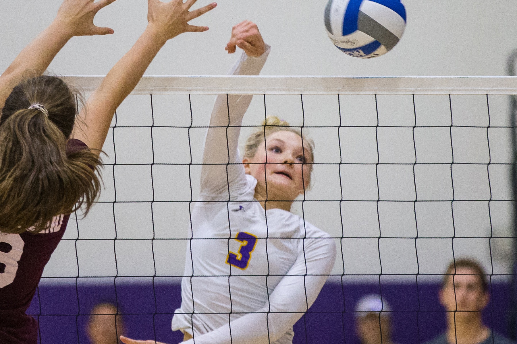 Maci Haddad swatted down a team-high eight kills as the Regals tested No. 11 Trinity (Texas).